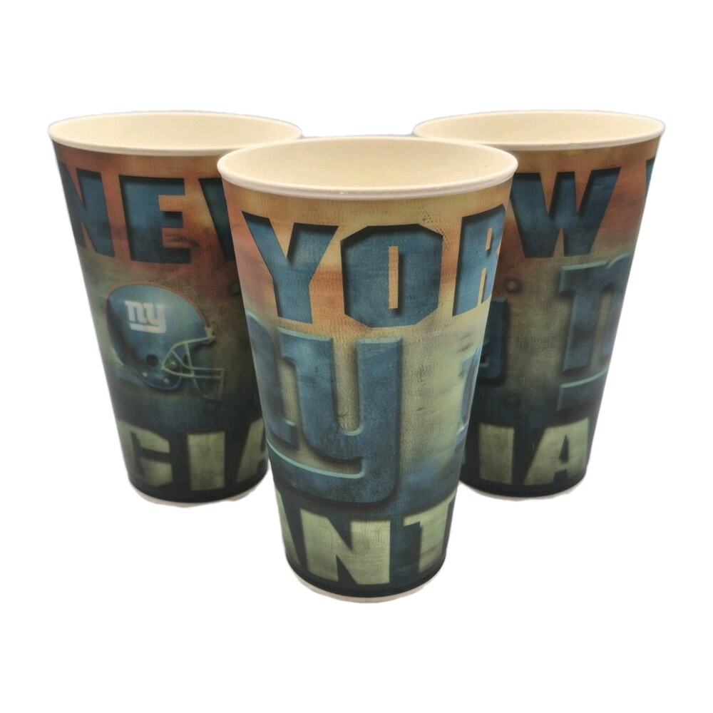 Three New York Giants Football 18oz Holographic Cups ABS Plastic